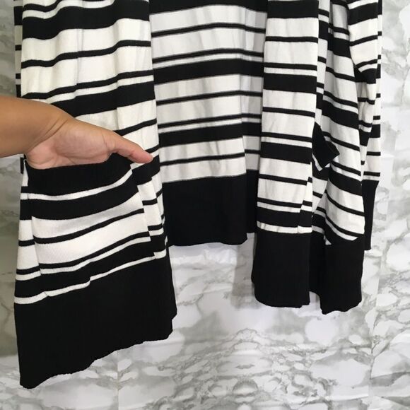 VERVE AMI STRIPPED KNIT OPEN FRONT LONG SLEEVE HOODIE CARDIGAN NWT POCKETS L NWT - Picture 6 of 12